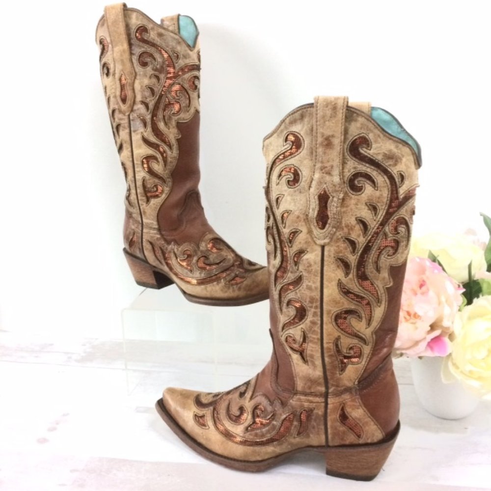 CORRAL Sequined Inlay Western Cowgirl Boots